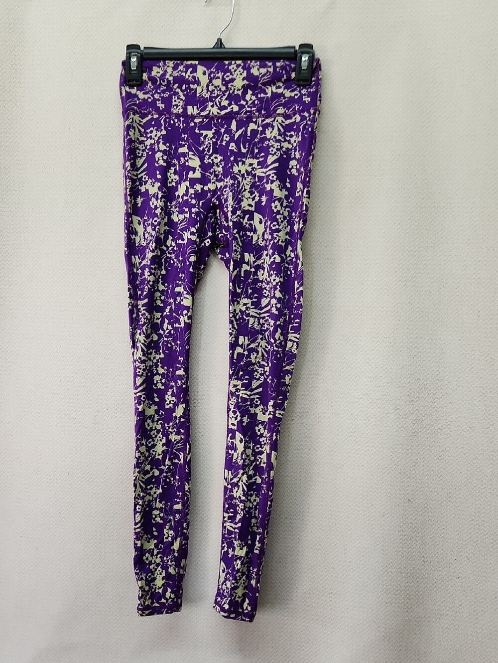 Fabletics Purple Leggings with Cream Floral Print